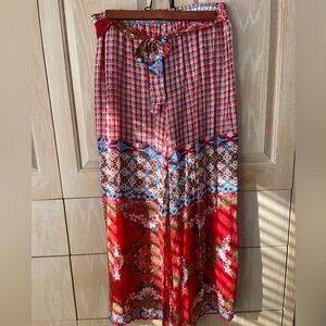 NWT Johnny Was Red Orange Multicolor Split Wide Leg Pants